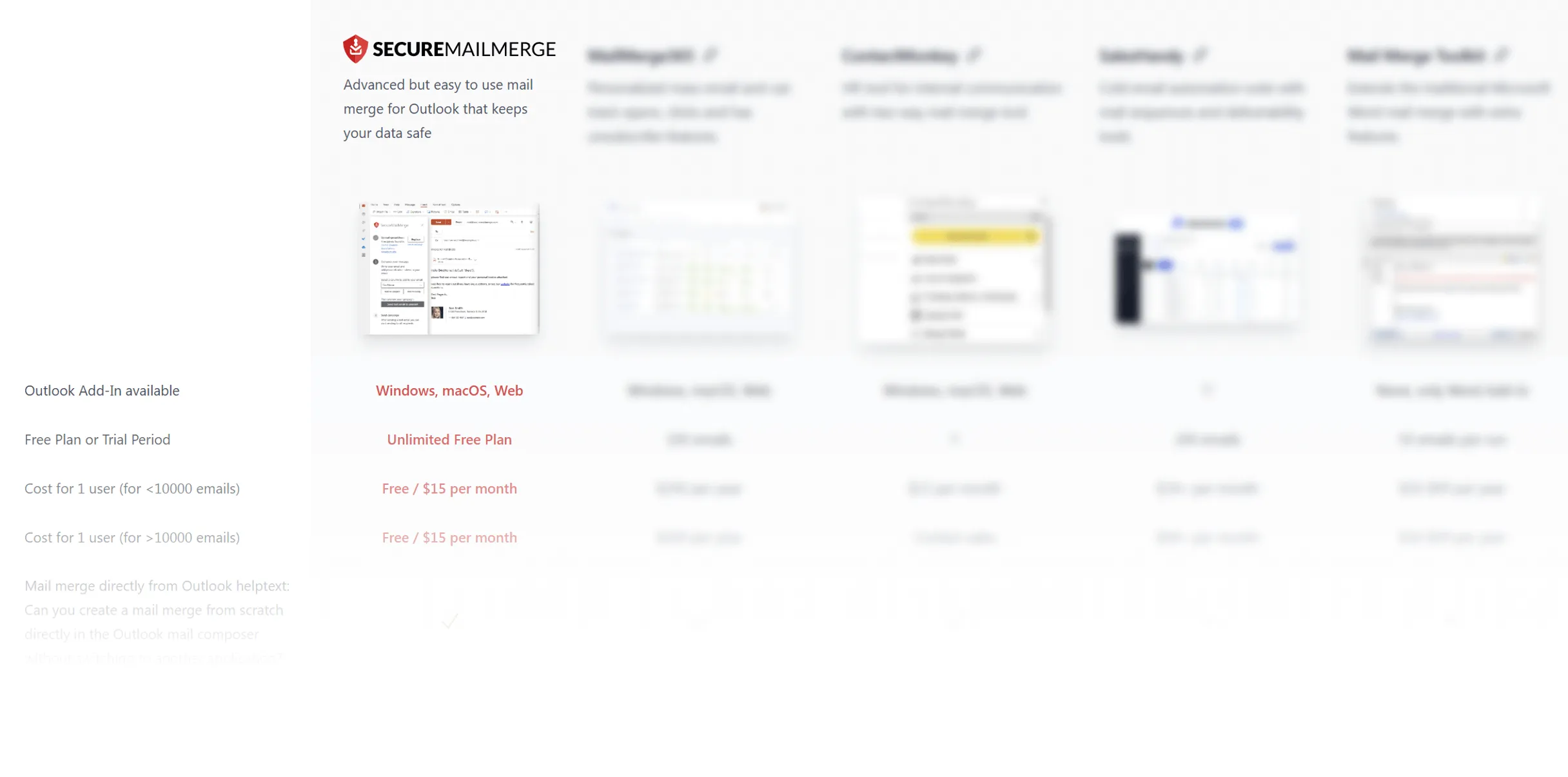 Comparar SecureMailMerge con otros complementos de combinación de correspondencia.