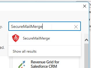 Captura de pantalla de la tienda de complementos de Office mostrando SecureMailMerge