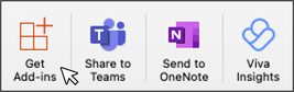 Captura de pantalla del botón Obtener complementos en Microsoft Outlook en macOS
