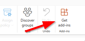 Captura de pantalla del botón Obtener complementos en Microsoft Outlook en la Web