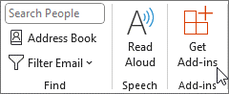 Captura de pantalla del botón Obtener complementos en Microsoft Outlook