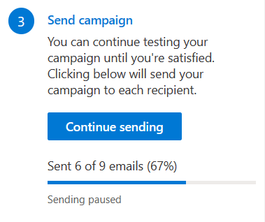Captura de pantalla de una campaña pausada