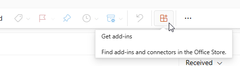 Captura de pantalla del botón Obtener complementos de Microsoft Outlook en la Web