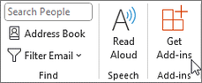 Captura de pantalla del botón Obtener complementos de Microsoft Outlook