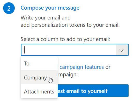 El plugin SecureMailMerge muestra sus tokens de combinación de correspondencia desde la hoja de cálculo