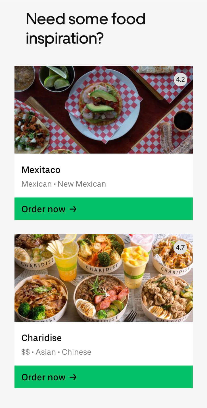 Uber Eats: CTAs claros y personalización