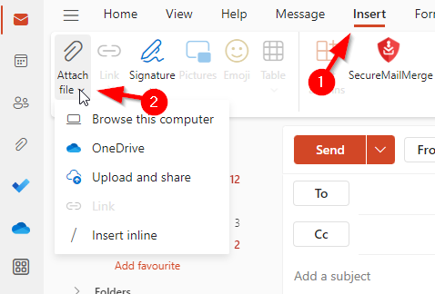 El icono de la cinta del menú Adjuntar archivo en Nuevo Outlook
