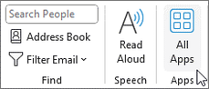 Captura de pantalla del botón Get-Add-Ins en Microsoft Outlook