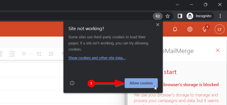 Captura de pantalla de una activación de cookies de terceros en Chrome